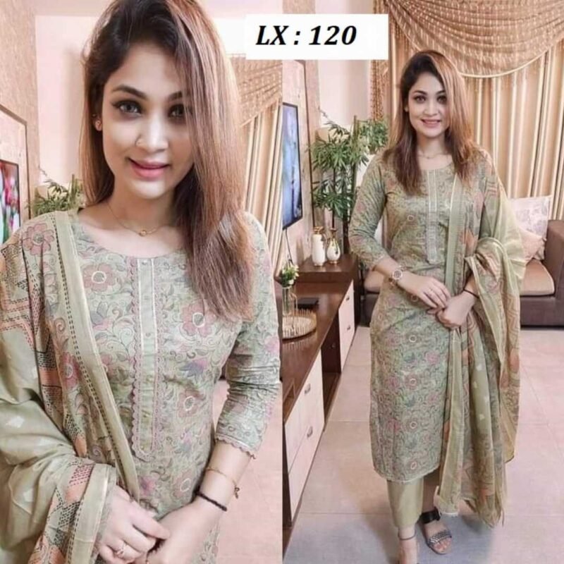 সুতি কাপড়ের ওপর আফসান প্রিন্ট আনরেডি থ্রি পিস 813